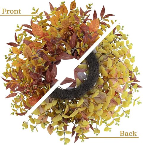 Fall Wreaths for Front Door 24 Inch Large Artificial Autumn Wreath with Eucalyptus Leaves Harvest Thanksgiving Indoor Outdoor Decor Porch Window Wall Farmhouse Rustic Hanging Door Decorations in Saudi Arabia