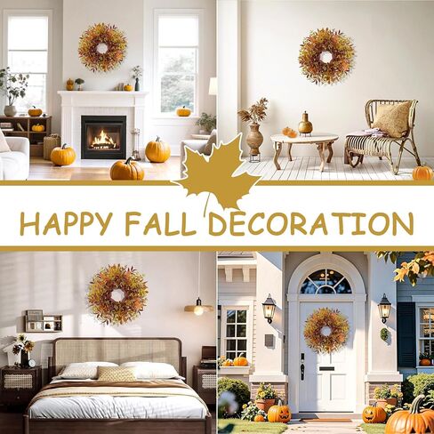 Fall Wreaths for Front Door 24 Inch Large Artificial Autumn Wreath with Eucalyptus Leaves Harvest Thanksgiving Indoor Outdoor Decor Porch Window Wall Farmhouse Rustic Hanging Door Decorations in Saudi Arabia