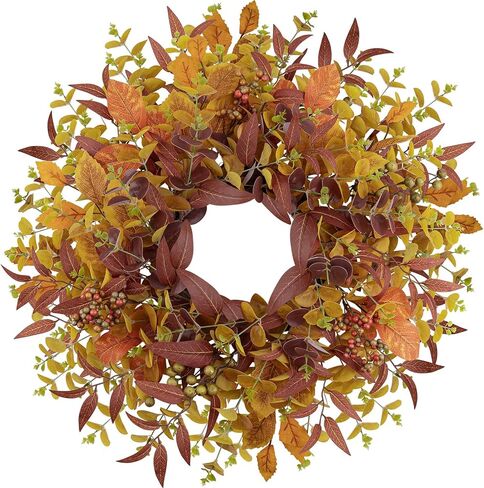 Fall Wreaths for Front Door 24 Inch Large Artificial Autumn Wreath with Eucalyptus Leaves Harvest Thanksgiving Indoor Outdoor Decor Porch Window Wall Farmhouse Rustic Hanging Door Decorations in Saudi Arabia