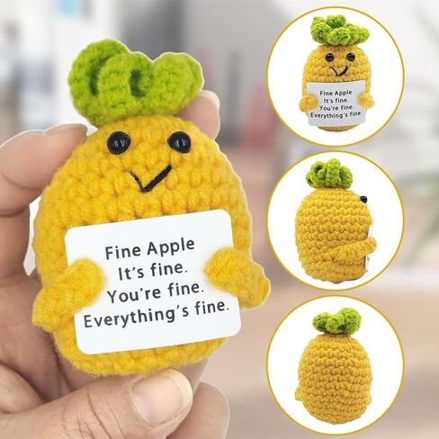 قطعتان من دمية الأناناس الإيجابية المحبوكة، هدايا أناناس كروشيه داعمة عاطفيًا مع بطاقة ملهمة مبهجة لهدايا المهرجانات وحفلات التخرج وديكور تجمع الحفلات in Kuwait