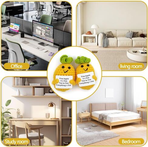 قطعتان من دمية الأناناس الإيجابية المحبوكة، هدايا أناناس كروشيه داعمة عاطفيًا مع بطاقة ملهمة مبهجة لهدايا المهرجانات وحفلات التخرج وديكور تجمع الحفلات in Kuwait