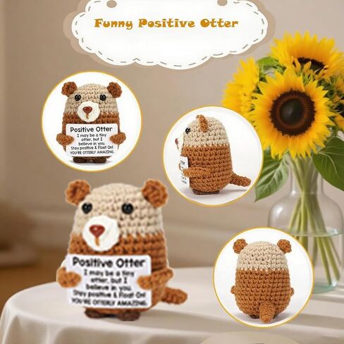 Mini Funny Otter Positivity Gifts Handmade Crochet Presents - Birthday, Christmas, Graduation Motivational for Women/Men, Friends, Family, Coworkers - Emotional Inspirational Support Cute Desk Deco in Saudi Arabia