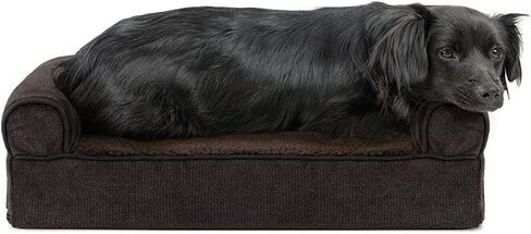 Furhaven Orthopedic Dog Bed for Large/Medium Dogs w/ Removable Bolsters & Washable Cover, For Dogs Up to 55 lbs - Sherpa & Chenille Sofa - Cream, Large in Kuwait