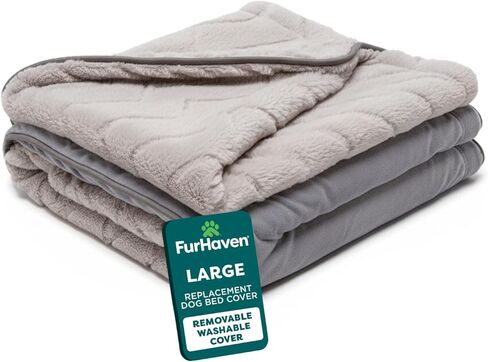 Furhaven Orthopedic Dog Bed for Large/Medium Dogs w/ Removable Bolsters & Washable Cover, For Dogs Up to 55 lbs - Sherpa & Chenille Sofa - Cream, Large in Kuwait