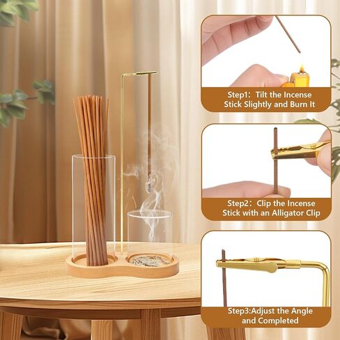 Glass Incense Holder, 2 in 1 Incense Holder for Sticks, Anti-Ash Flying Incense Burne with Ash Catcher Incense Sticks Organizer Wood Glass Incenses Stick Holder for Meditation Yoga Home Decor in Saudi Arabia
