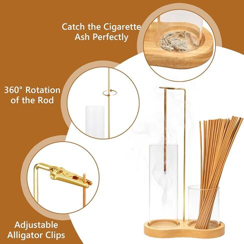 Glass Incense Holder, 2 in 1 Incense Holder for Sticks, Anti-Ash Flying Incense Burne with Ash Catcher Incense Sticks Organizer Wood Glass Incenses Stick Holder for Meditation Yoga Home Decor in Saudi Arabia