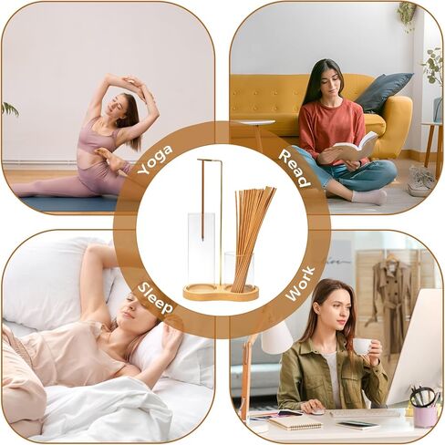 Glass Incense Holder, 2 in 1 Incense Holder for Sticks, Anti-Ash Flying Incense Burne with Ash Catcher Incense Sticks Organizer Wood Glass Incenses Stick Holder for Meditation Yoga Home Decor in Saudi Arabia