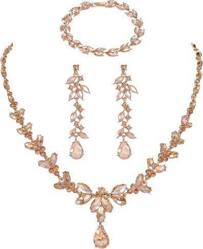 Kamirola Bridal Wedding Jewelry Set for Women/Brides/Bridesmaids Crystal Jewelry Set for Wedding Prom Party Bridal Crystal Necklace Earrings Bracelet Set in Saudi Arabia