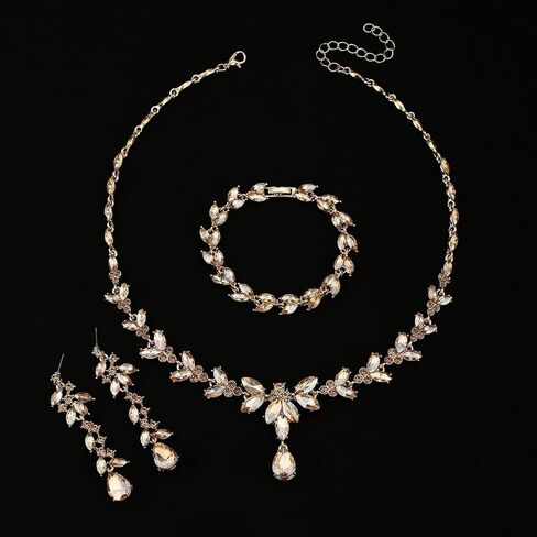 Kamirola Bridal Wedding Jewelry Set for Women/Brides/Bridesmaids Crystal Jewelry Set for Wedding Prom Party Bridal Crystal Necklace Earrings Bracelet Set in Saudi Arabia
