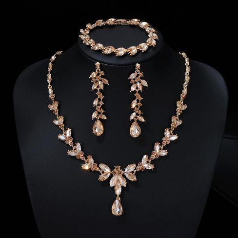 Kamirola Bridal Wedding Jewelry Set for Women/Brides/Bridesmaids Crystal Jewelry Set for Wedding Prom Party Bridal Crystal Necklace Earrings Bracelet Set in Saudi Arabia