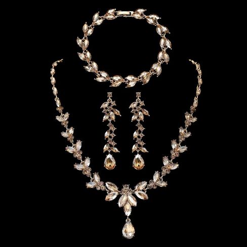 Kamirola Bridal Wedding Jewelry Set for Women/Brides/Bridesmaids Crystal Jewelry Set for Wedding Prom Party Bridal Crystal Necklace Earrings Bracelet Set in Saudi Arabia