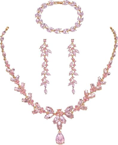Kamirola Bridal Wedding Jewelry Set for Women/Brides/Bridesmaids Crystal Jewelry Set for Wedding Prom Party Bridal Crystal Necklace Earrings Bracelet Set in Saudi Arabia