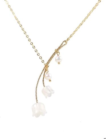 Lily of the Valley Necklace Lily Flower Pearl Pendant Floral Charm Chain Necklace Jewely in Saudi Arabia