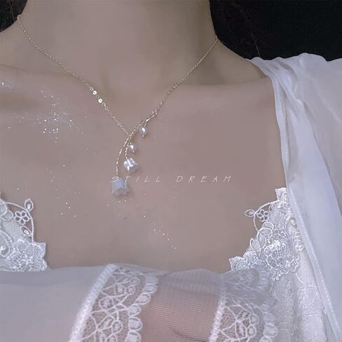 Lily of the Valley Necklace Lily Flower Pearl Pendant Floral Charm Chain Necklace Jewely in Saudi Arabia