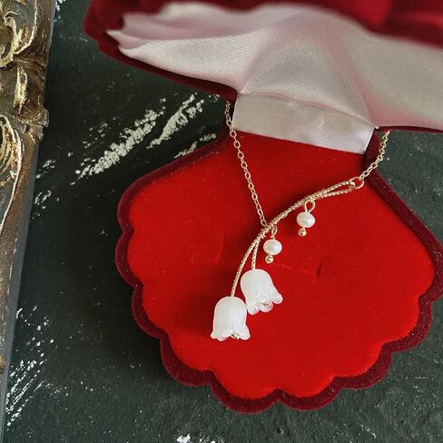Lily of the Valley Necklace Lily Flower Pearl Pendant Floral Charm Chain Necklace Jewely in Saudi Arabia