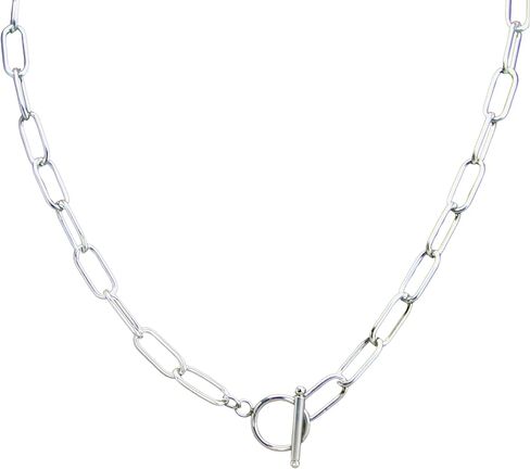 Stainless Steel Paper Clip Chain Necklace, Surgical Grade, Toggle Clasp, 6.8mm Wide Links, Chunky Layering Style, Select your length in Saudi Arabia