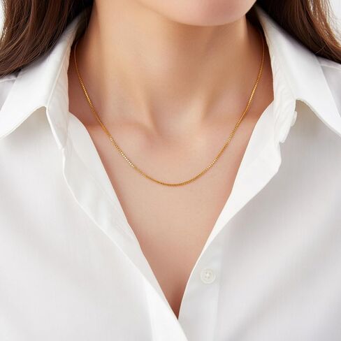 Jewelry Affairs 10k Yellow Solid Gold Mirror Box Chain Necklace, 1.0mm in Saudi Arabia