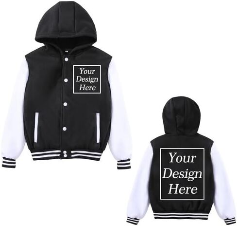 Kids Varsity Jacket Girls Boys Baseball Jacket Bomber Coat School Uniform with Hooded in Saudi Arabia