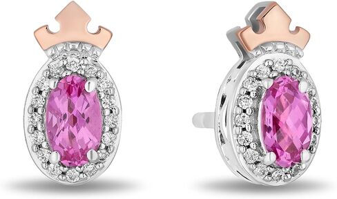مجوهرات Jewelili Enchanted Disney الجميلة من الذهب الوردي عيار 14 قيراط فوق الفضة الإسترليني مع ألماس 1/10 CTTW وأقراط أورورا من الياقوت الوردي in Saudi Arabia