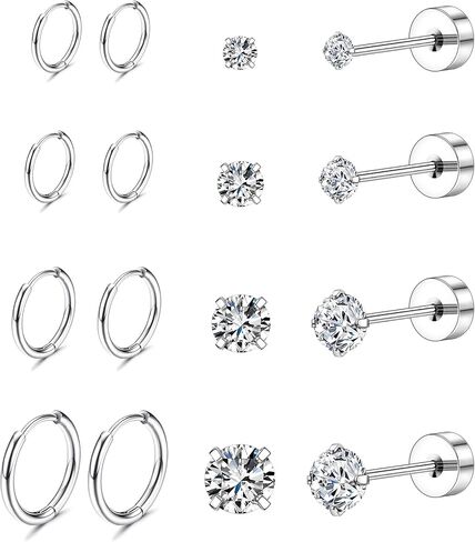 أقراط جراحية من الفولاذ المقاوم للصدأ للنساء والرجال مضادة للحساسية بظهر مسطح من الفولاذ المقاوم للصدأ للأذنين الحساسة، مجموعات أقراط حلزونية غضروفية أنيقة لهدايا المجوهرات المثقوبة المتعددة in Kuwait