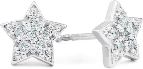 Pompeii 14K White Gold Diamond Pave Petite Star Studs Dainty High Polished 6.5MM in Saudi Arabia