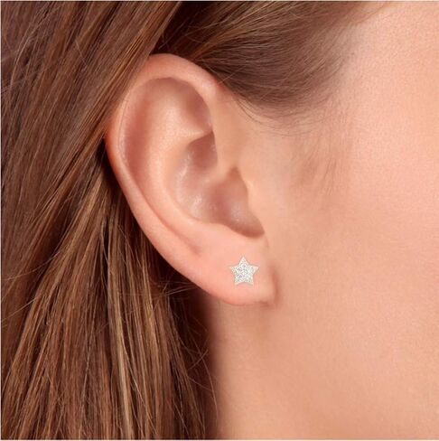 Pompeii 14K White Gold Diamond Pave Petite Star Studs Dainty High Polished 6.5MM in Saudi Arabia