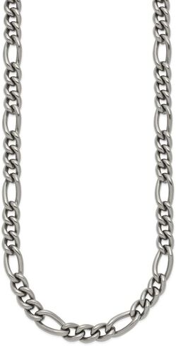 Titanium Polished 7mm Figaro Chain Necklace 20" to 24" in Saudi Arabia