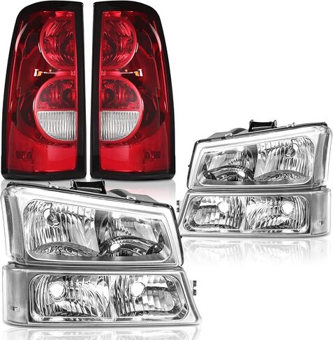 Headlights Tail Lights Assembly Combo for 2003-2006 Chevy Silverado 1500 2500 & HD Models, 2007 Chevy Silverado Classic Headlamp w/Rear Brake Lamps, Black Housing Clear Corner in Kuwait