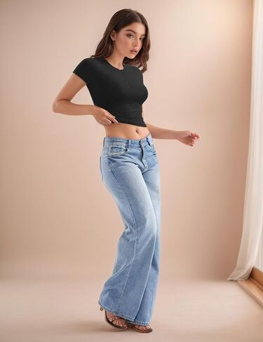 Women Adjustable Zip Up Short Sleeve T-Shirt Double Lined Going Out Crop Top Tank Slim Fit Casual Basic Trendy Top in Saudi Arabia
