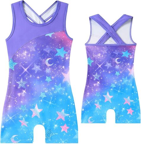 uideazone Gymnastic Leotard for Girls Criss-Cross Strap Tumbling Outfit Color Block Unitards Biketard with Shorts 4-10T in Saudi Arabia