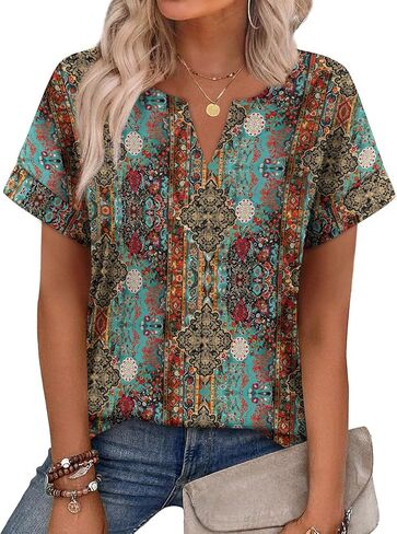WIHOLL Womens Summer Tops 2026 Short Sleeve V Neck T Shirts Fashion Beach Vacation Clothes Business Casual Outfits in Kuwait