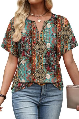 WIHOLL Womens Summer Tops 2026 Short Sleeve V Neck T Shirts Fashion Beach Vacation Clothes Business Casual Outfits in Kuwait