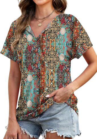 WIHOLL Womens Summer Tops 2026 Short Sleeve V Neck T Shirts Fashion Beach Vacation Clothes Business Casual Outfits in Kuwait