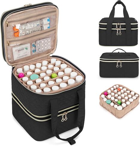 Yarwo Pill Bottle Organizer Storage Bag, 3 Layers Medicine Travel Case Empty with Demountable Design and Dividers for Pills, Potions, Vitamins and Emergency First Aid Supplies, Black (PATENT DESIGN) in Saudi Arabia