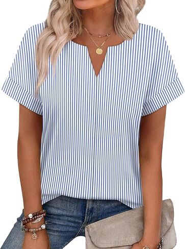 WIHOLL Womens Summer Tops 2026 Short Sleeve V Neck T Shirts Fashion Beach Vacation Clothes Business Casual Outfits in Kuwait
