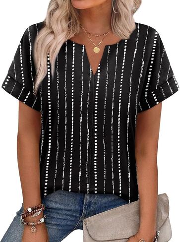 WIHOLL Womens Summer Tops 2026 Short Sleeve V Neck T Shirts Fashion Beach Vacation Clothes Business Casual Outfits in Kuwait