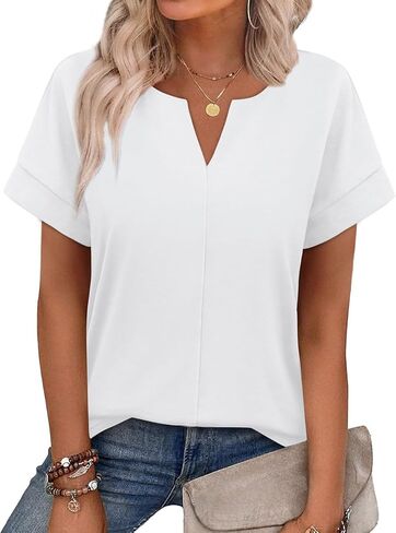 WIHOLL Womens Summer Tops 2026 Short Sleeve V Neck T Shirts Fashion Beach Vacation Clothes Business Casual Outfits in Kuwait