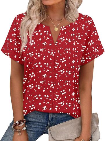 WIHOLL Womens Summer Tops 2026 Short Sleeve V Neck T Shirts Fashion Beach Vacation Clothes Business Casual Outfits in Kuwait