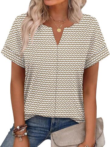WIHOLL Womens Summer Tops 2026 Short Sleeve V Neck T Shirts Fashion Beach Vacation Clothes Business Casual Outfits in Kuwait
