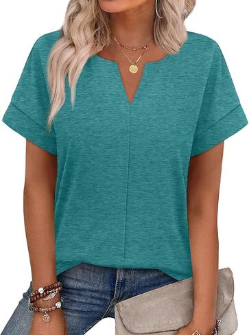 WIHOLL Womens Summer Tops 2026 Short Sleeve V Neck T Shirts Fashion Beach Vacation Clothes Business Casual Outfits in Kuwait