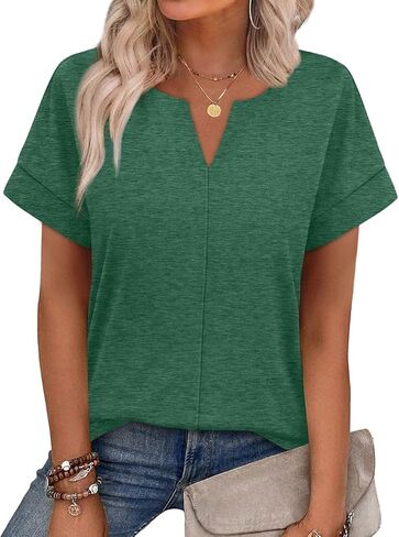 WIHOLL Womens Summer Tops 2026 Short Sleeve V Neck T Shirts Fashion Beach Vacation Clothes Business Casual Outfits in Kuwait