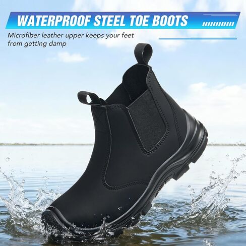 Steel Toe Boots for Men Slip-Resistant & Waterproof, Slip On Steel Toe Boots for Women Comfortable with Kevlar Midsole for Work, Construction, Hiking, Outerdoor in Saudi Arabia