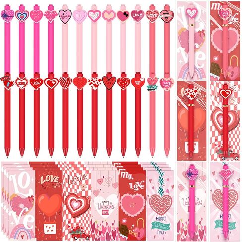 24 PCS عيد الحب هدية عيد الحب بطاقات مع الأقلام كرتون لطيفة السحب الحبر الأسود بطاقة عيد الحب in Kuwait