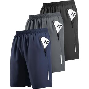 RPOVIG 3 Pack Men's Athletic Shorts Sets Gym Workout Short with Zippered Pockets Running Joggers Basketball Gift in Kuwait