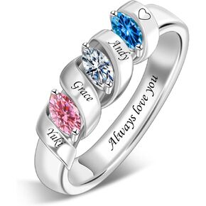 BAUMA AUTO شخصية 1-6 خواتم جوهرة الأسرة الأمهات خاتم مخصص محفورة اسم خواتم للنساء الجدة أمي ابنة (3 أحجار) in Kuwait