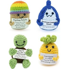 Positive Crochet Animals 4 Pcs Set: Handmade Emotional Support Crochet, Whimsical Crochet with Adorable Positive Potato - Meaningful Gift or Home Decor & Gift for her in Saudi Arabia