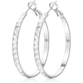 3MM Thin 925 Sterling Silver Post Hoop Earrings Hypoallergenic Large Silver Hoop Earrings Lightweight Big Hoops Earrings for Women Gift 30/40/50MM in Saudi Arabia
