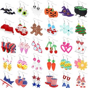 30 Pairs Christmas Holiday Earrings for Women, Acrylic Drop Dangle Earring Bulk Gifts for Women Valentine's Day Easter Halloween Independence Day Jewelry in Saudi Arabia