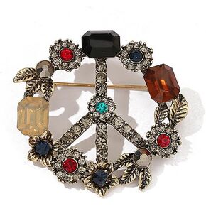 Peace Sign Brooch Pin Antique Crystal Rhinestone Classic for Hippie Party Dance Banquet for Women Men Lapel Pins Dress Suit Bouquet Ceremony Accessories Decor in Saudi Arabia