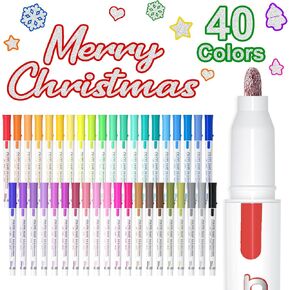Shuttle Art Double Line Outline Permanent Markers, 28 Colors Squiggles Shimmer Markers Set, Self Outline Metallic Marker Pens for Art, Drawing, Doodling, Card Making, Christmas Card, DIY Crafts in Kuwait
